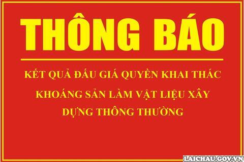 Thông báo Kết quả đấu giá quyền khai thác khoáng sản làm vật liệu Rikvip tài xỉu thông thường